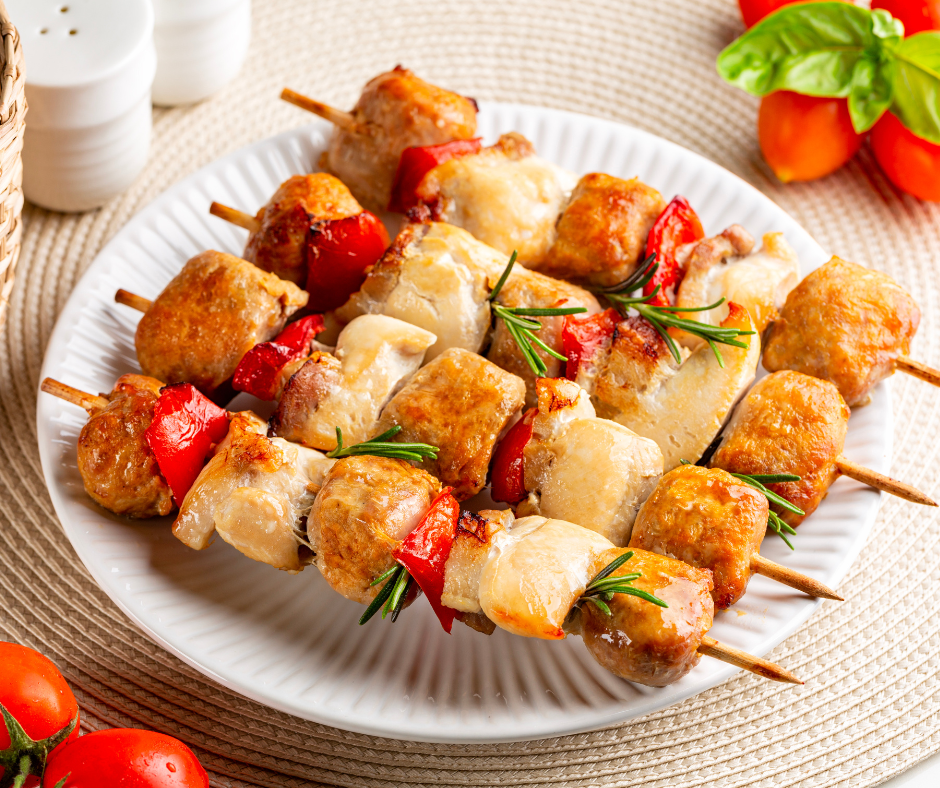 spiedini di pollo peperoni e scamorza